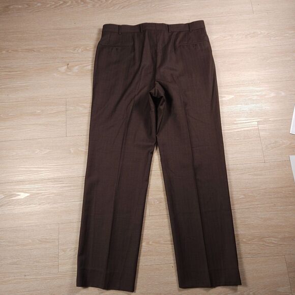 Isaia Napoli Wool Pants Mens 54 (38x33) Brown Pin Striped Pleated Trousers - Picture 7 of 14